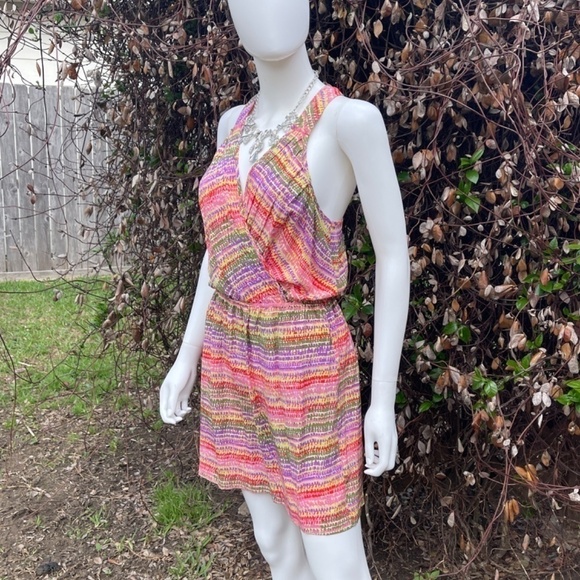 Charlie Jade Multicolr Print Wrap Top Drop Waist Racerback Spring Mini Dress - Picture 8 of 11